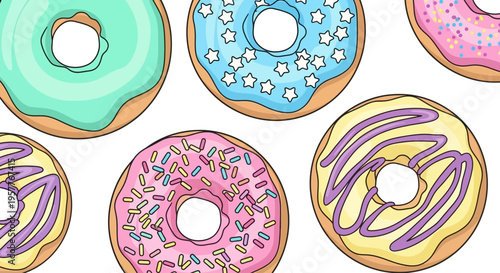 Assorted Donuts with Colorful Glazes and Toppings - Sweet Pastry Variety Pack	