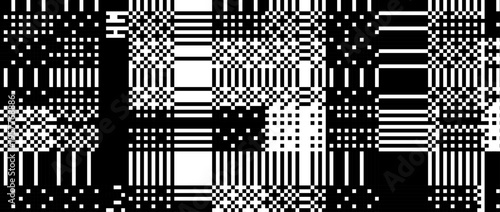 Glitch pixel grunge texture. Black and white dither pattern wallpaper. 8 bit abstract glitchy distorted background. Retro bitmap distressed video game backdrop. Vector rippled pixel art screen