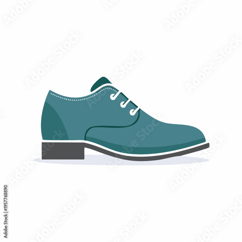 Stylish teal dress shoe illustration with white laces and a modern design