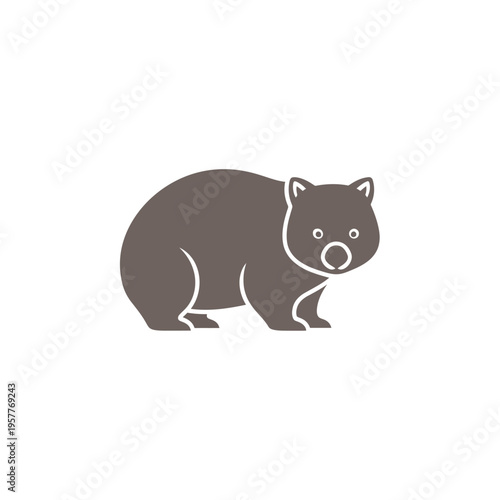 Simple graphic illustration of a wombat facing left, a cute marsupial animal native to Australia, depicted in a solid, modern, and minimalist style