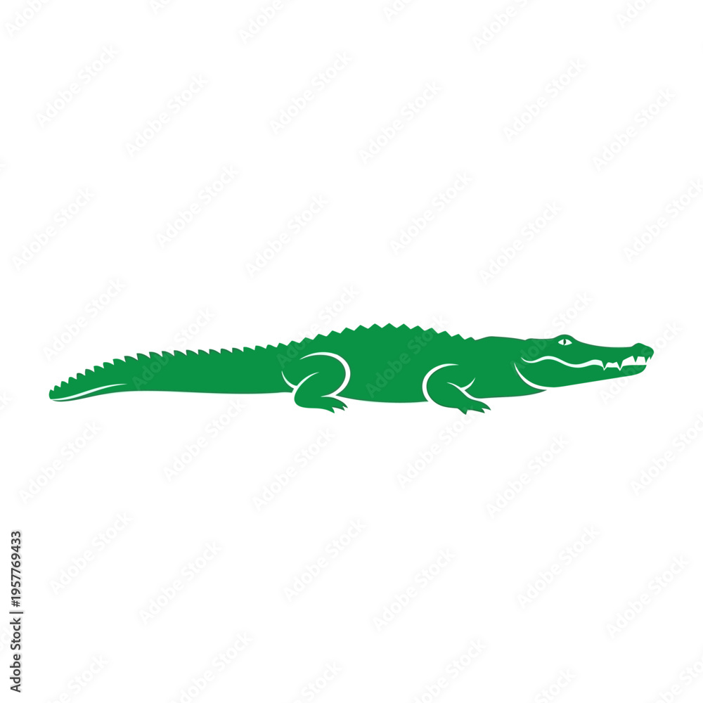 Obraz premium Green Crocodile Silhouette Illustration on a White Background, Representing Wildlife and Nature