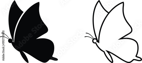Butterfly black and white illustration pair Vector