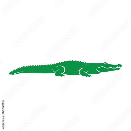 Green Crocodile Silhouette Illustration on a White Background, Representing Wildlife and Nature