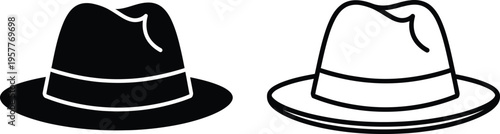 Black and white illustration of two fedoras Vector