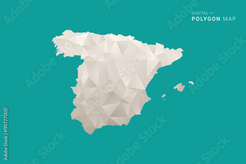 Spain Map - Green and Gray Polygon Vector Illustration, Low Poly Geometric Design with Clean Minimal Style on Solid Background for Infographic Use.
