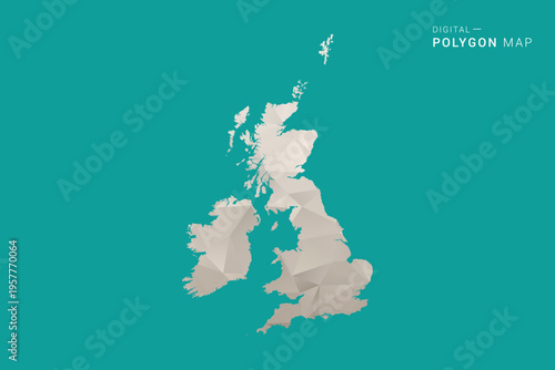 United Kingdom Map - Green and Gray Polygon Vector Illustration, Low Poly Geometric Design with Clean Minimal Style on Solid Background for Infographic Use.