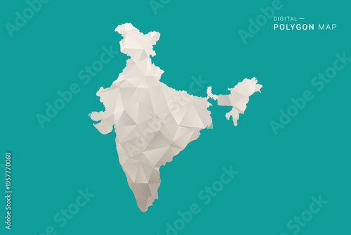 India Map - Green and Gray Polygon Vector Illustration, Low Poly Geometric Design with Clean Minimal Style on Solid Background for Infographic Use.
