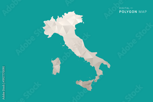 Italy Map - Green and Gray Polygon Vector Illustration, Low Poly Geometric Design with Clean Minimal Style on Solid Background for Infographic Use.