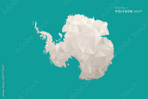 Antarctica Map - Green and Gray Polygon Vector Illustration, Low Poly Geometric Design with Clean Minimal Style on Solid Background for Infographic Use.
