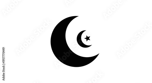 Crescent Moon with Star Symbol Icon.