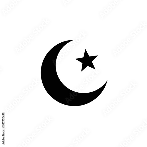 Crescent Moon with Star Symbol Icon.
