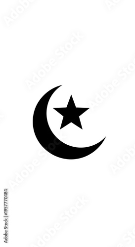 Crescent Moon with Star Symbol Icon.