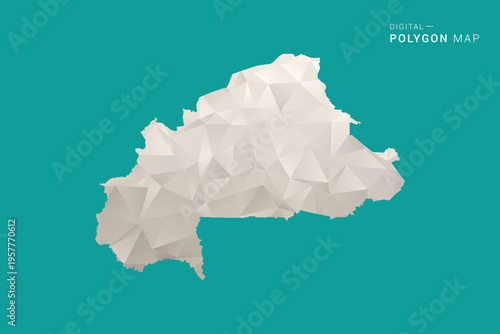 Burkina Faso Map - Green and Gray Polygon Vector Illustration, Low Poly Geometric Design with Clean Minimal Style on Solid Background for Infographic Use.