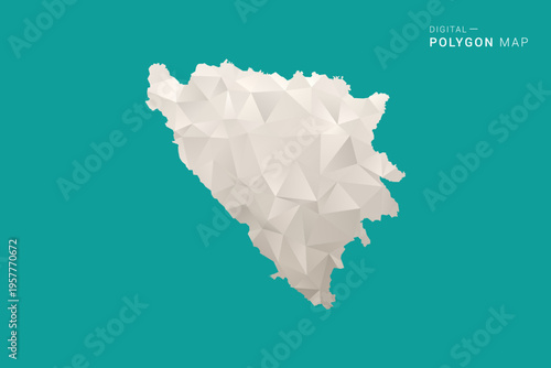 Bosnia and Herzegovina Map - Green and Gray Polygon Vector Illustration, Low Poly Geometric Design with Clean Minimal Style on Solid Background for Infographic Use.