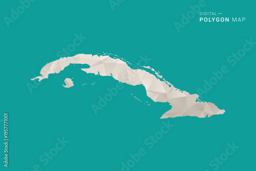 Cuba Map - Green and Gray Polygon Vector Illustration, Low Poly Geometric Design with Clean Minimal Style on Solid Background for Infographic Use.