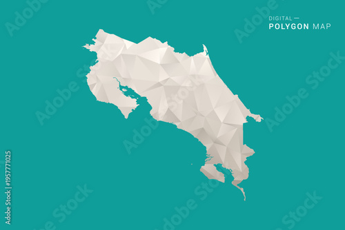 Costa Rica Map - Green and Gray Polygon Vector Illustration, Low Poly Geometric Design with Clean Minimal Style on Solid Background for Infographic Use.