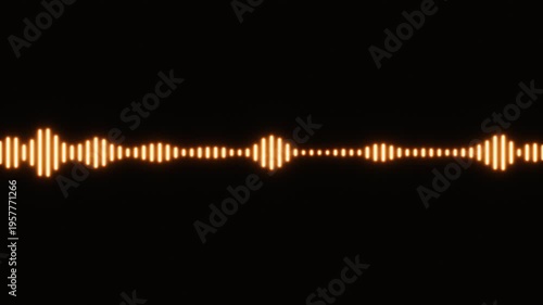 Orange Glowing Audio Equalizer Spectrum With Vertical Bars On Black Background. Digital Sound Waveform Frequency Display For Music Visualization Technology Interface Design Element