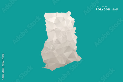 Ghana Map - Green and Gray Polygon Vector Illustration, Low Poly Geometric Design with Clean Minimal Style on Solid Background for Infographic Use.