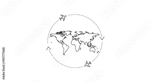 Airplanes flying around the world globe.