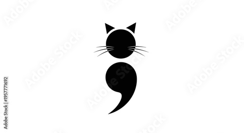Black cat semicolon symbol icon.