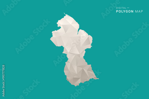 Guyana Map - Green and Gray Polygon Vector Illustration, Low Poly Geometric Design with Clean Minimal Style on Solid Background for Infographic Use.