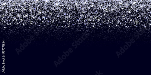 Silver shiny glitter star confetti and dust spray effect, sequin and shimmer luminous particles glow background. Vector festive celebration luxury holiday abstract texture overlay on dark backdrop
