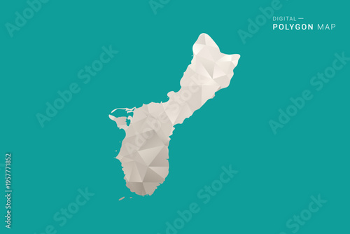 Guam Map - Green and Gray Polygon Vector Illustration, Low Poly Geometric Design with Clean Minimal Style on Solid Background for Infographic Use.