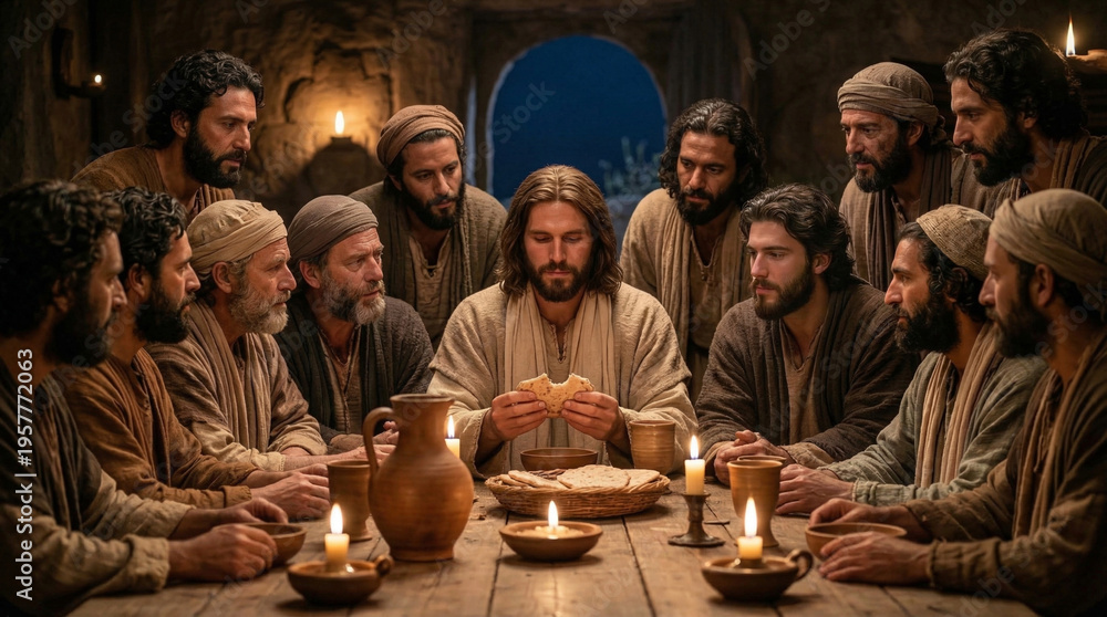 Fototapeta premium The Last Supper, Jesus Christ with Disciples in the Upper Room