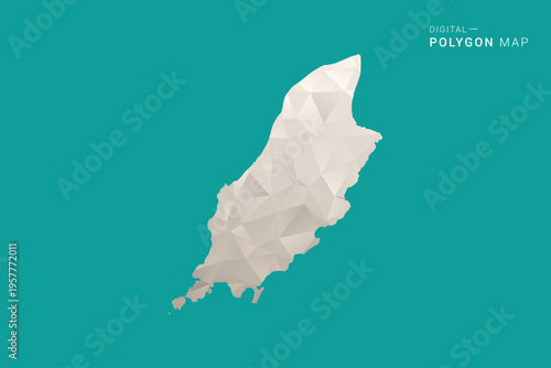 Isle of Man Map - Green and Gray Polygon Vector Illustration, Low Poly Geometric Design with Clean Minimal Style on Solid Background for Infographic Use.