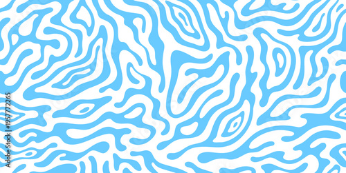 Psychedelic groovy water wave and yoghurt pattern. Wavy psychedelic blue line ripple retro vector background, trippy graphic pattern. Distorted funky print or water abstract wave backdrop