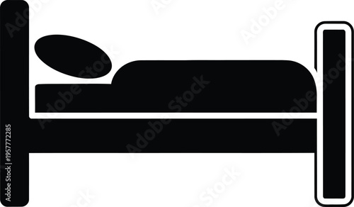 Simple black and white illustration of a bed with a pillow Vector