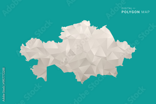 Kazakhstan Map - Green and Gray Polygon Vector Illustration, Low Poly Geometric Design with Clean Minimal Style on Solid Background for Infographic Use.