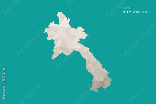 Laos Map - Green and Gray Polygon Vector Illustration, Low Poly Geometric Design with Clean Minimal Style on Solid Background for Infographic Use.