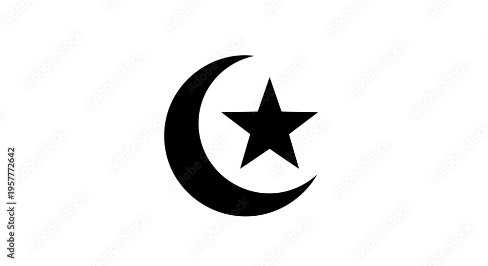 Fototapeta premium Crescent Moon with Star Symbol Icon.