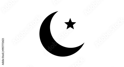 Crescent Moon with Star Symbol Icon.