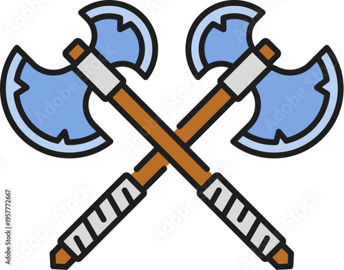 Heraldry crossed battle axes color line icon or pictogram. Antique medieval line pictogram, royal Coat of Arms icon. Vintage heraldry sign