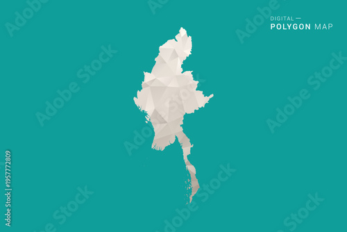 Myanmar Map - Green and Gray Polygon Vector Illustration, Low Poly Geometric Design with Clean Minimal Style on Solid Background for Infographic Use.