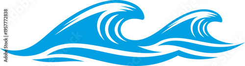 Ocean blue tsunami wave icon or emblem. Nautical travel company curly water sign, yachting sport sea swirly flow isolated vector icon. Yacht sailing club blue wave emblem or symbol