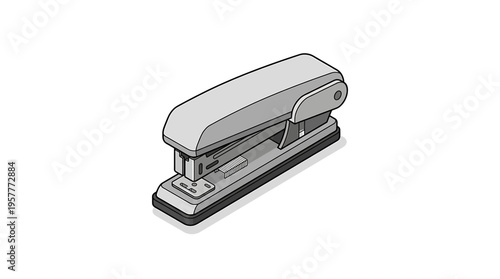 Clean isometric vector illustration of a contemporary office stapler, an essential stationery item for securely fastening documents and organizing papers in various settings