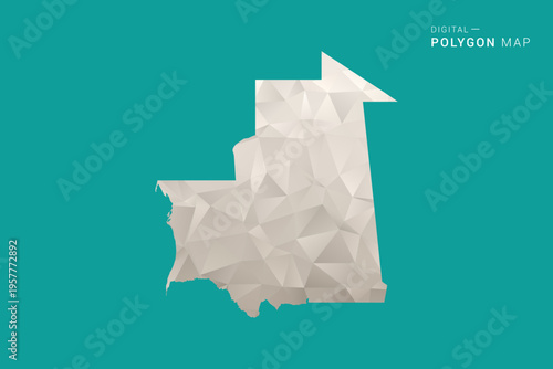 Mauritania Map - Green and Gray Polygon Vector Illustration, Low Poly Geometric Design with Clean Minimal Style on Solid Background for Infographic Use.