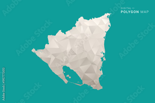 Nicaragua Map - Green and Gray Polygon Vector Illustration, Low Poly Geometric Design with Clean Minimal Style on Solid Background for Infographic Use.
