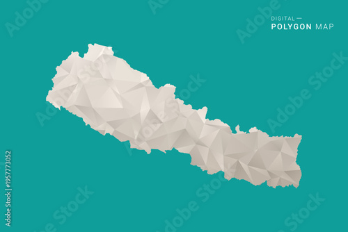 Nepal Map - Green and Gray Polygon Vector Illustration, Low Poly Geometric Design with Clean Minimal Style on Solid Background for Infographic Use.