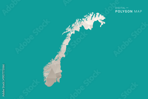 Norway Map - Green and Gray Polygon Vector Illustration, Low Poly Geometric Design with Clean Minimal Style on Solid Background for Infographic Use.