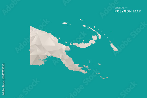 Papua New Guinea Map - Green and Gray Polygon Vector Illustration, Low Poly Geometric Design with Clean Minimal Style on Solid Background for Infographic Use.