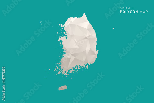 South Korea Map - Green and Gray Polygon Vector Illustration, Low Poly Geometric Design with Clean Minimal Style on Solid Background for Infographic Use.