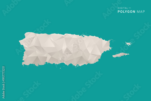 Puerto Rico Map - Green and Gray Polygon Vector Illustration, Low Poly Geometric Design with Clean Minimal Style on Solid Background for Infographic Use.