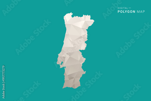 Portugal Map - Green and Gray Polygon Vector Illustration, Low Poly Geometric Design with Clean Minimal Style on Solid Background for Infographic Use.