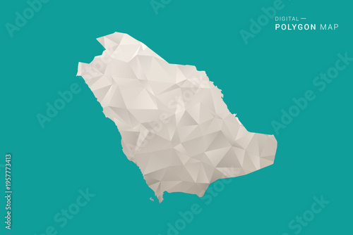 Saudi Arabia Map - Green and Gray Polygon Vector Illustration, Low Poly Geometric Design with Clean Minimal Style on Solid Background for Infographic Use.
