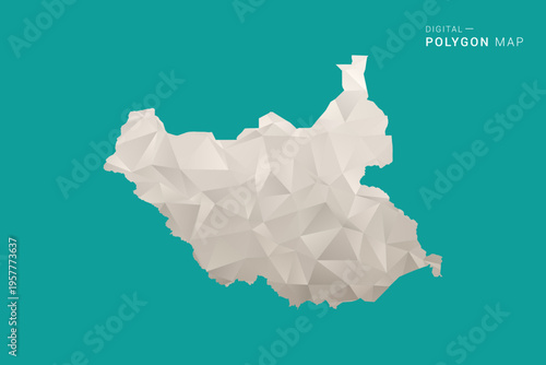 South Sudan Map - Green and Gray Polygon Vector Illustration, Low Poly Geometric Design with Clean Minimal Style on Solid Background for Infographic Use.