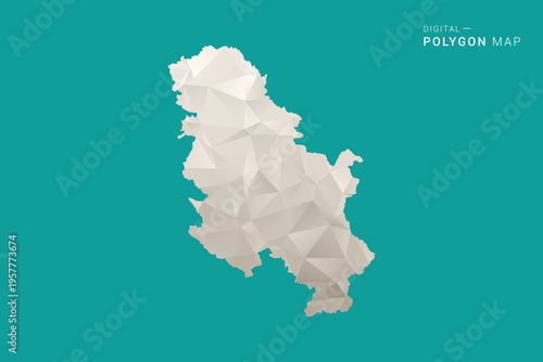 Serbia Map - Green and Gray Polygon Vector Illustration, Low Poly Geometric Design with Clean Minimal Style on Solid Background for Infographic Use.